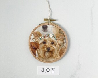 Hond borduurwerk hoge kwaliteit handgemaakte hoepel kunst bloem kroon vreugde Yorkshire Yorkie huis cadeau hond minnaar vriend haar huis wanddecoratie