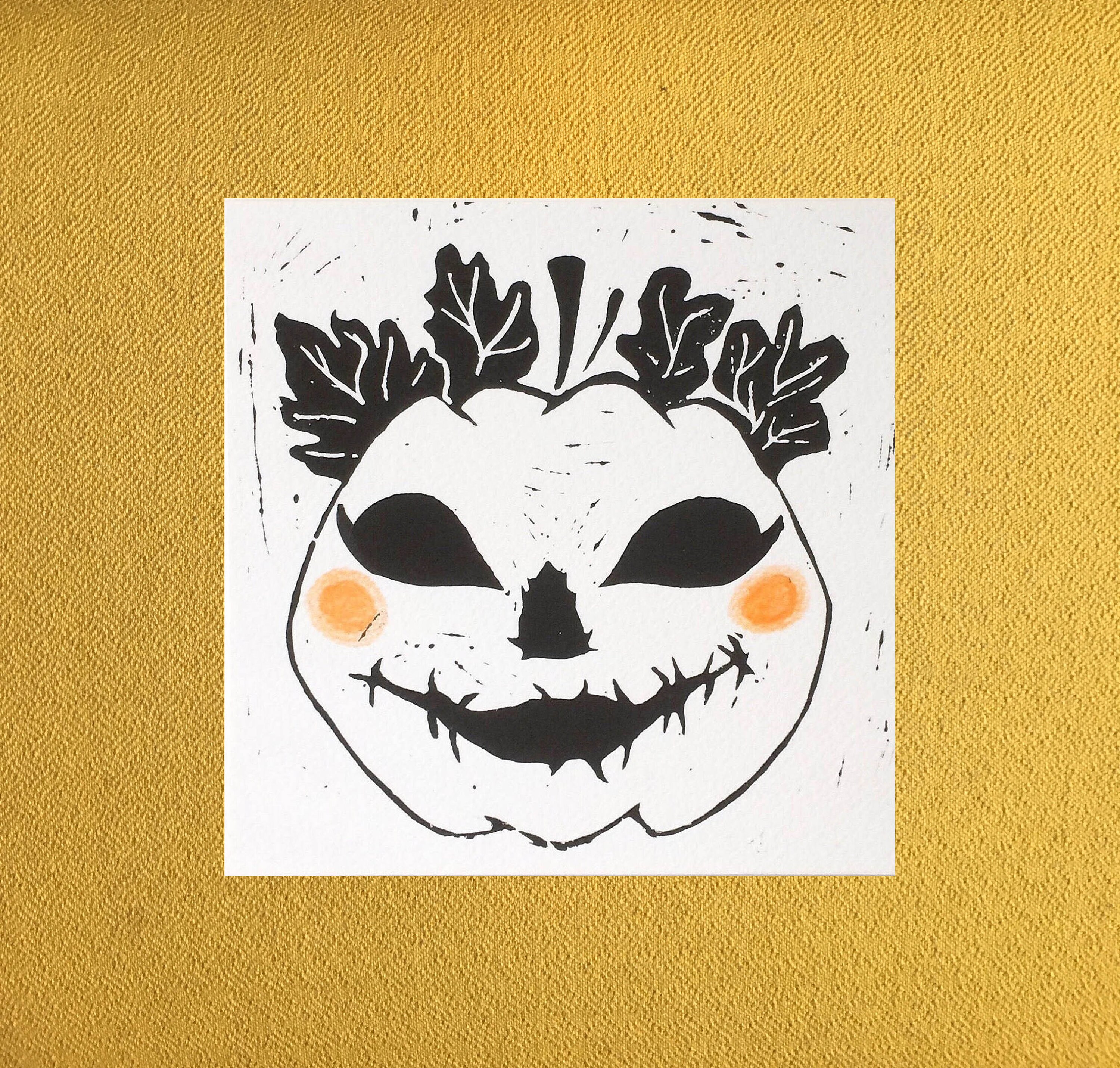 Linocut Print Pumpkin Lino Illustration Art Print Halloween Etsy