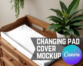 Changing Pad Cover Mockup, Drag + Drop Transparent Canva PNG Baby Nursery Diaper Table Decor Mock  w/ Cottagecore Vibes for Print on Demand