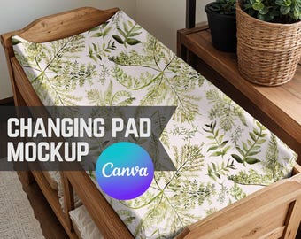 Changing Pad Cover Mockup, Drag + Drop Transparent Canva PNG Baby Nursery Diaper Table Decor Mock  w/ Cottagecore Vibes for Print on Demand