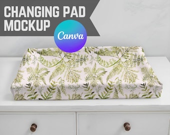 Changing Pad Cover Mockup, Drag + Drop Transparent Canva PNG Close-up Baby Nursery Diaper Table Minimal Decor Mock for Print on Demand POD