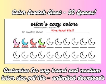 Printable Color Swatch Chart - 80 Swatches for Alcohol Markers, Colored Pencils, Acrylic Markers and More