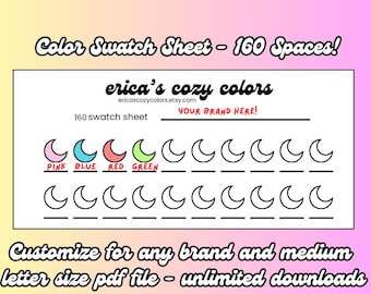 Printable Color Swatch Chart - 160 Swatches for Alcohol Markers, Colored Pencils, Acrylic Markers and More