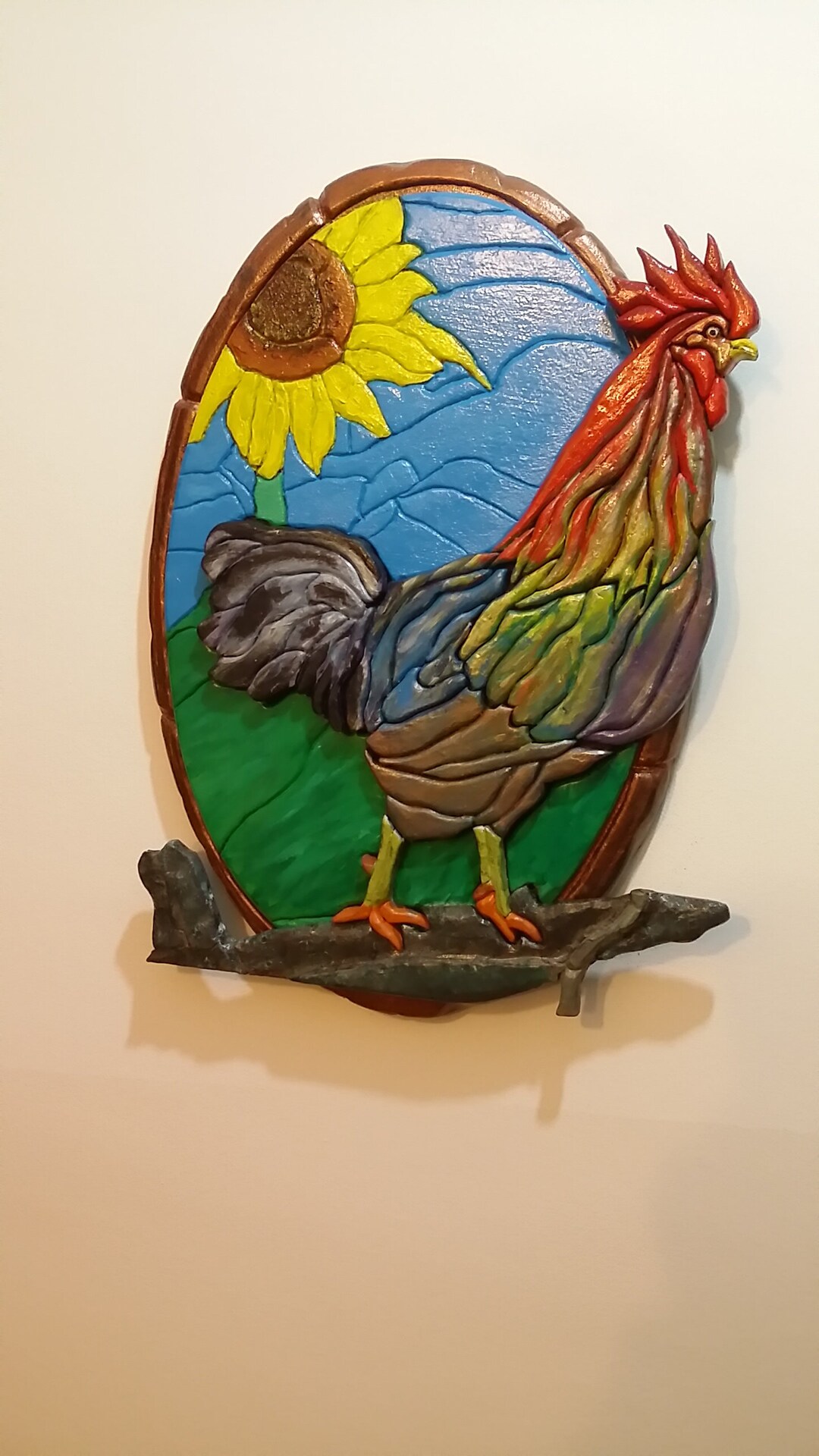 Rooster Inlay Wooden Picture With Three-dimensional Inlay Representing a Free-range ...