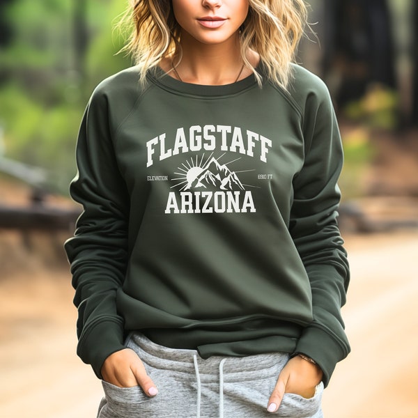 Flagstaff Elevation Sweatshirt Outdoor Arizona Long Sleeve Shirt Mountain Nature Camping Hoodie Forest Hiking Adventure Vintage Explore