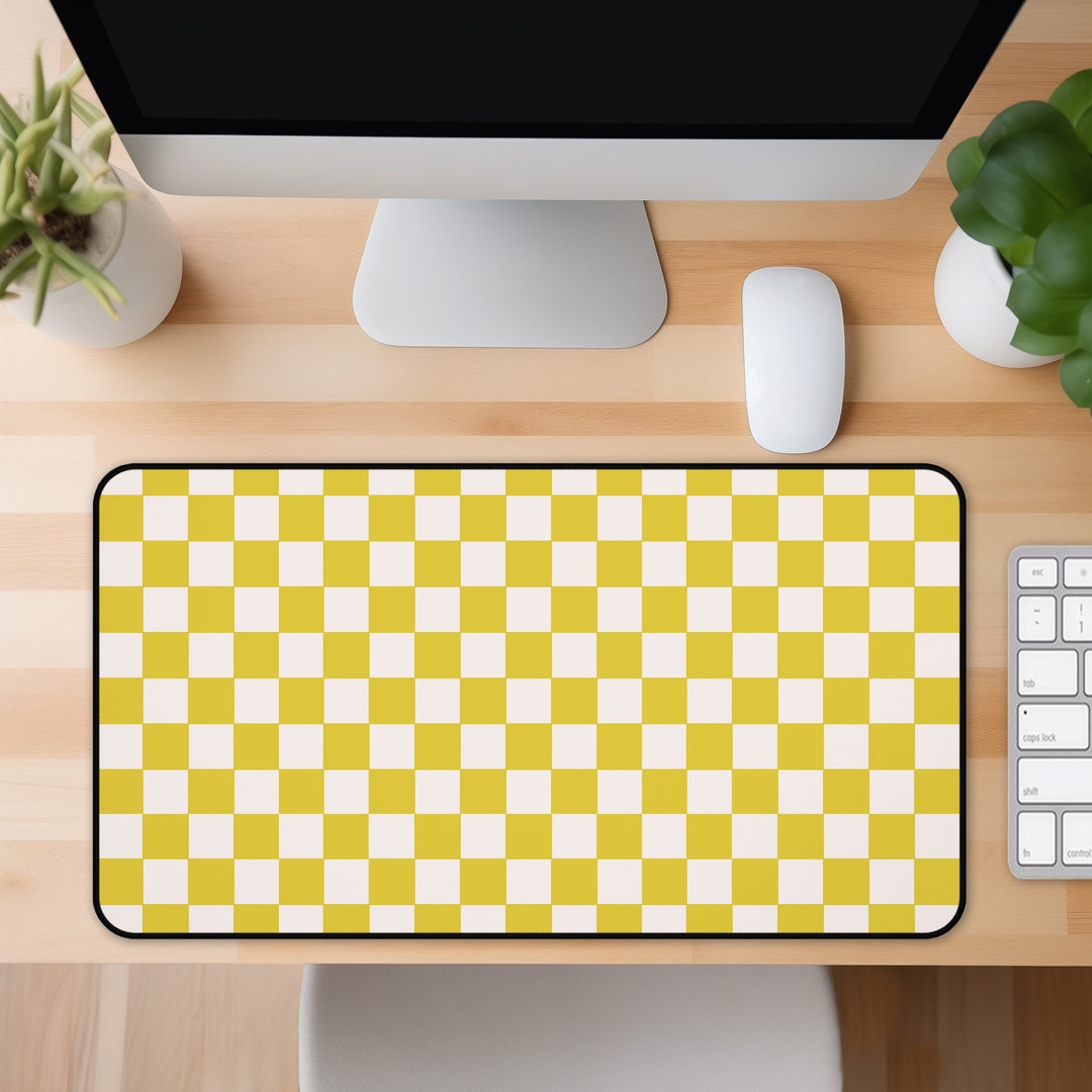 Yellow Checkerboard Desk Mat Retro Deskmat Beige Home Office Decor ...