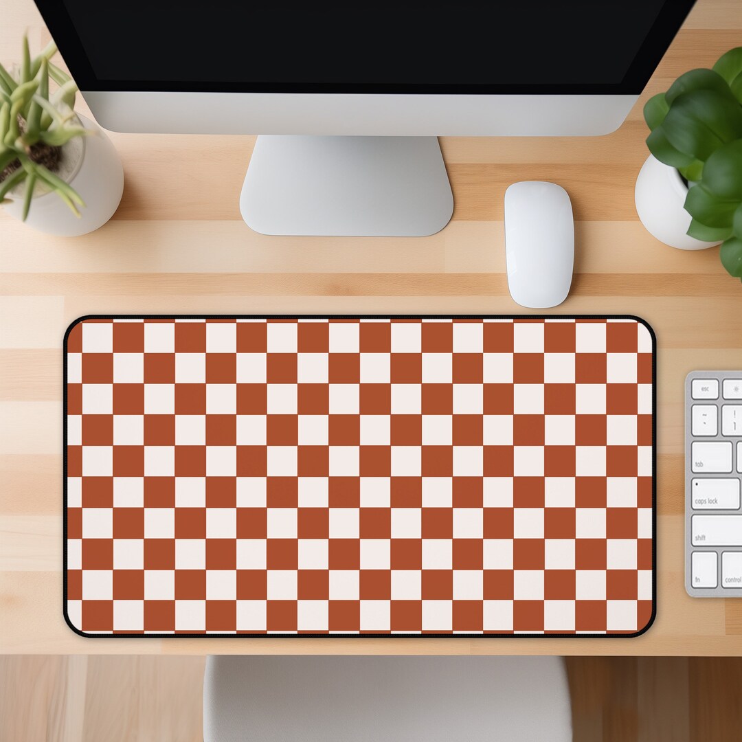 Brown Checkerboard Desk Mat Retro Deskmat Beige Home Office Decor ...