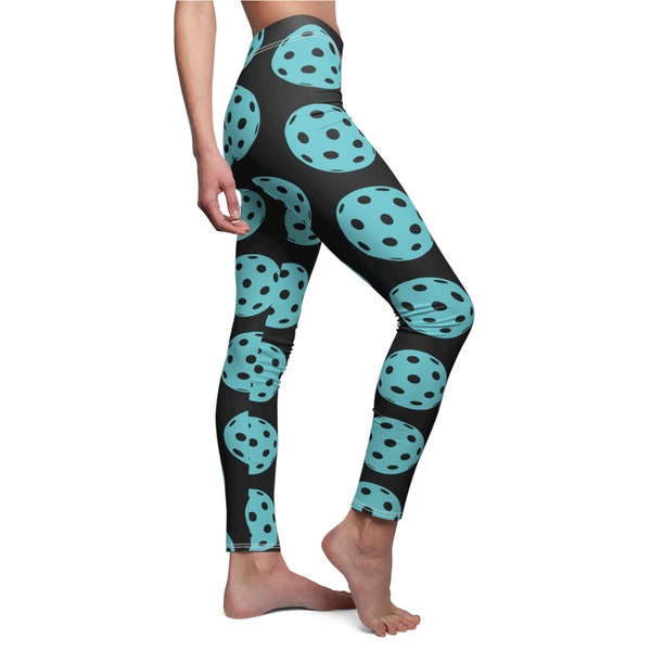 Pickleball Women's Leggings, Mid-Rise Yoga Pants, Pickle Ball Stretchy Bottoms, Tag-Less Sporty Comfort Loungewear, Green Purple White Teal