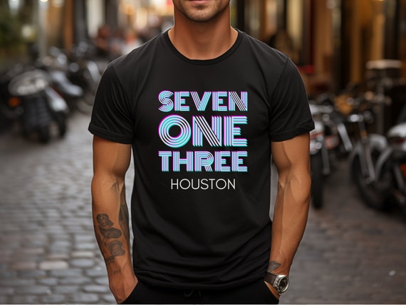 ODD ONE OUT☆TWO TONE LOGO T-SHIRTS Houston 713 T-shirt, Texas Area Code Crewneck Shirt, Retro