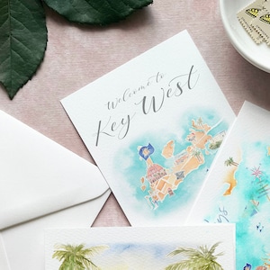 hand painted wedding invitation map, custom watercolor wedding map painting, property map, island map of key west, illustrated wedding map