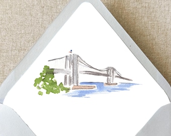 Brooklyn New York City Watercolor Envelope Liner Wedding Invitations | Set of 10 Lined Envelopes