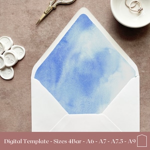 Watercolor envelope liner template cricut, printable envelope liner, blue envelope liner download, dusty blue wedding liners multiple sizes