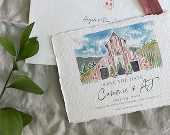 Rustic Barn Watercolor Save the Date: Custom Venue Painting