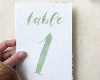 sage table numbers script watercolor, whimsical table numbers printed, table numbers 5x7, garden table numbers, wedding decor (HAN)