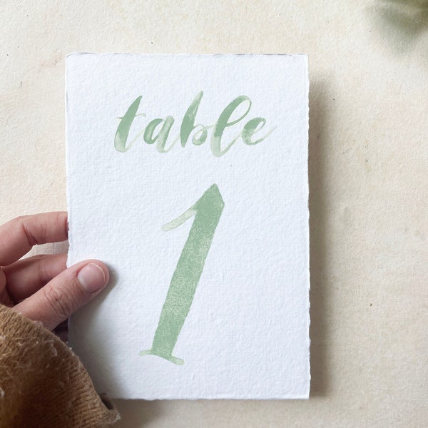 sage table numbers script watercolor, whimsical table numbers printed, table numbers 5x7, garden table numbers, wedding decor