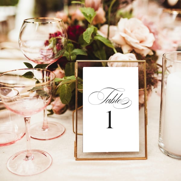 DESIRABLE - calligraphy table number wedding, printed table number cards, wedding table decor, modern table number signs, classic table