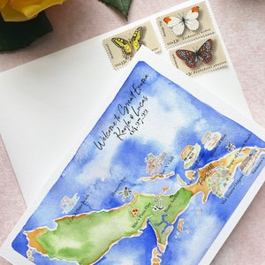 custom watercolor wedding map illustration, hand drawn map of wedding, illustrated wedding invitation map of property,  save the date map