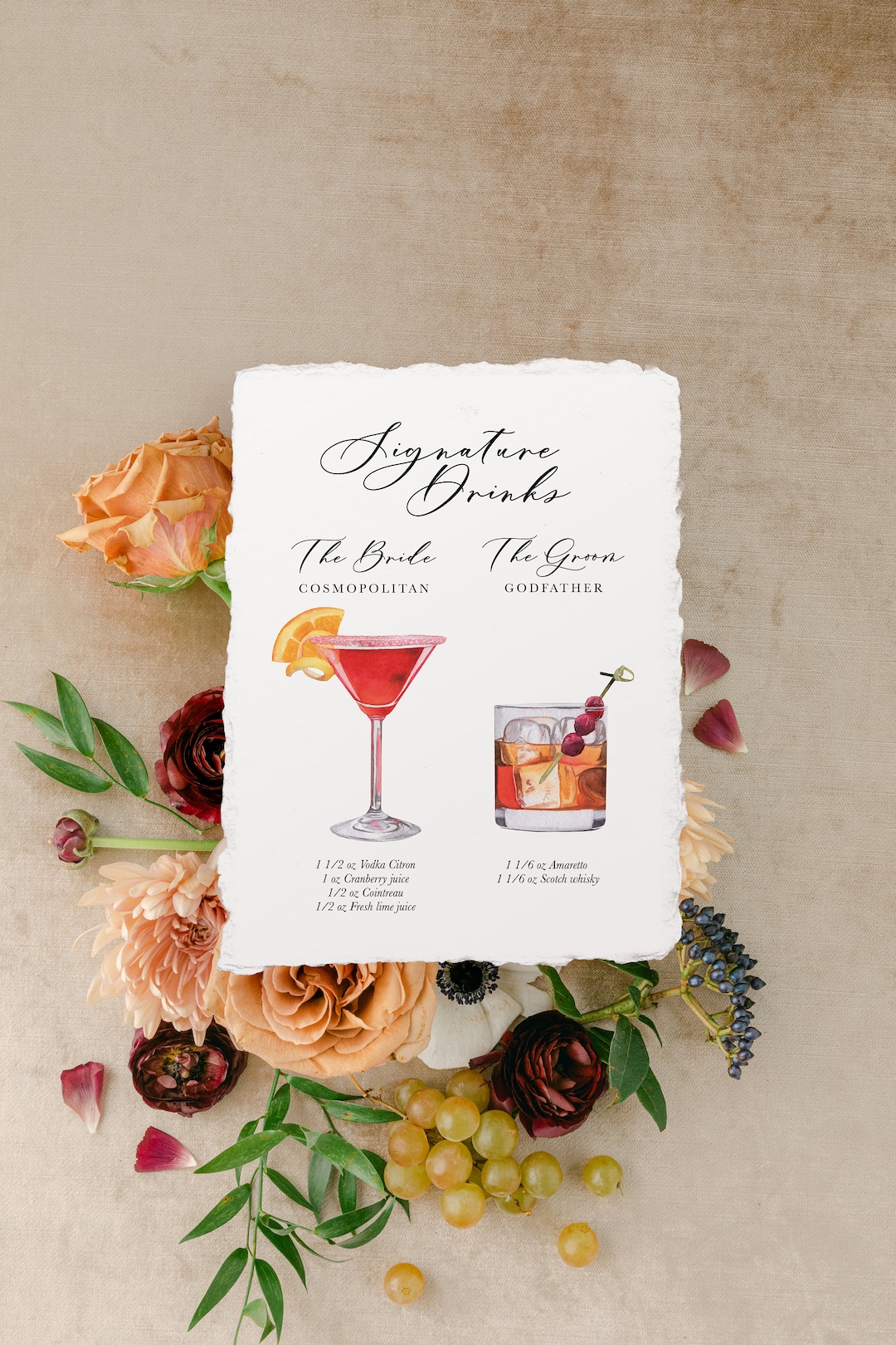 Signature Cocktail Cosmopolitan, Handmade Paper Drink Menu, Deckled Edge  Signature Drink Sign Bride and Groom, Torn Edge Rustic Bar Sign - Etsy, image size:1080x1620