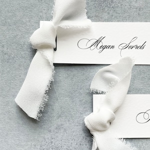 minimalist wedding placecards with meal choice, simple place setting name cards with meal icon, paper place cards calligraphy, with ribbon image 3