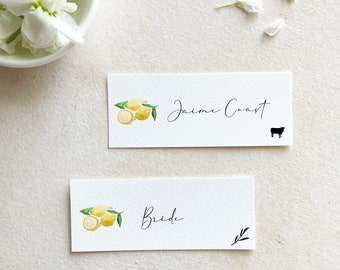 lemon place cards with meal choice, italy place cards watercolor, amalfi place cards printed, citrus place cards, main squeeze bridal shower