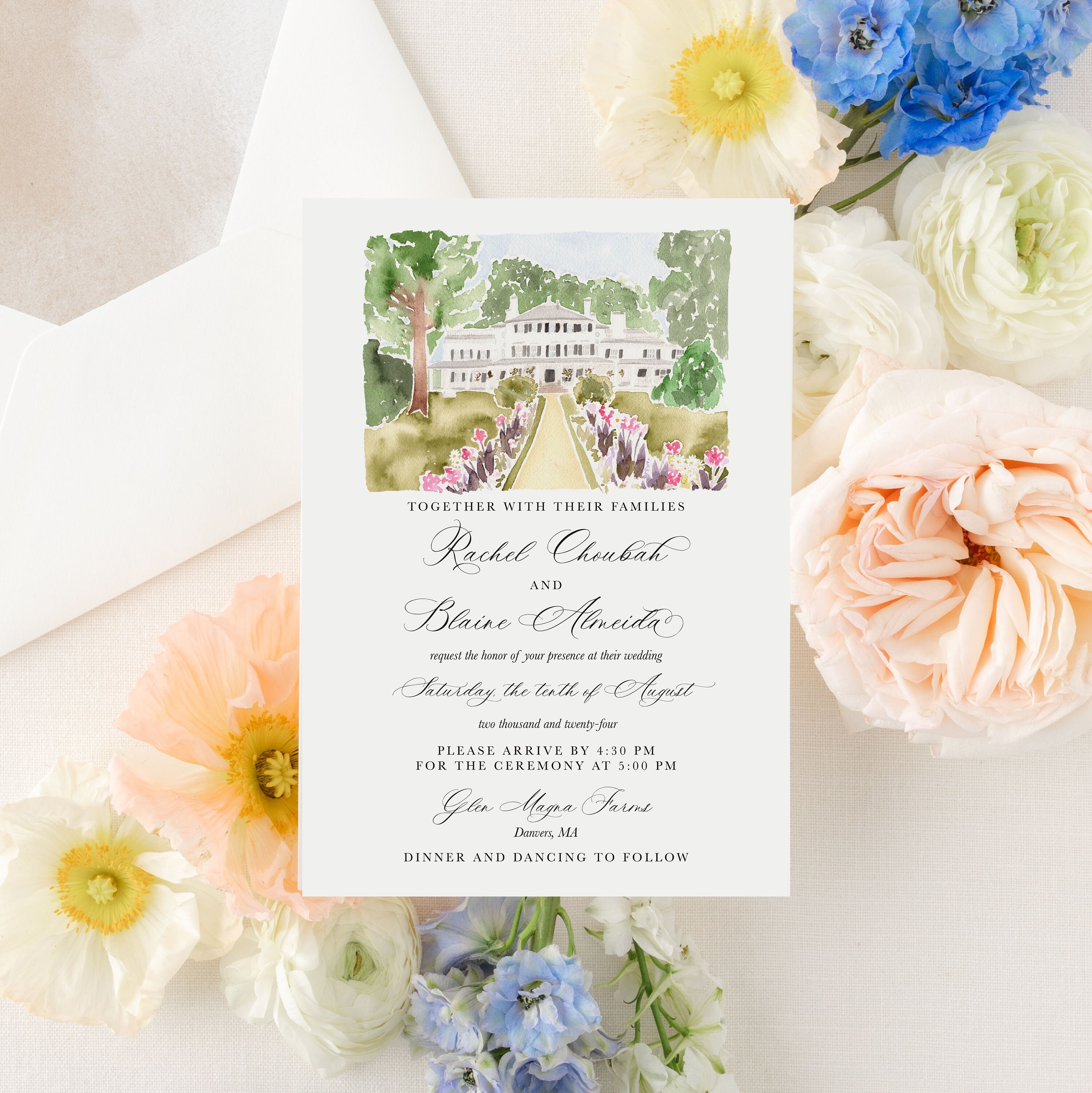 personalized wedding invitation watercolor