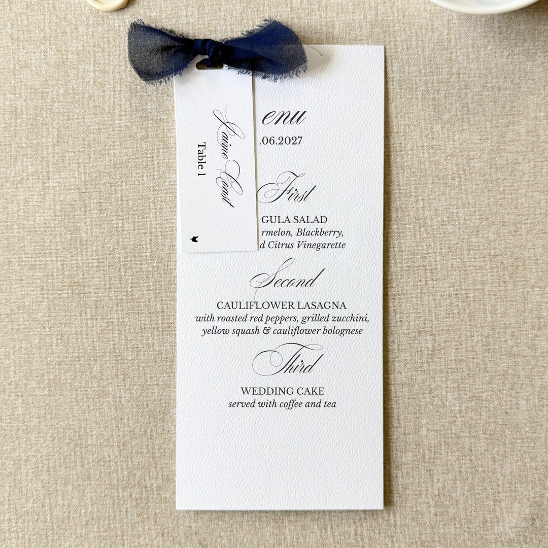Navy Blue Wedding Formal and Elegant Dinner Menus, Printed Rehearsal ...