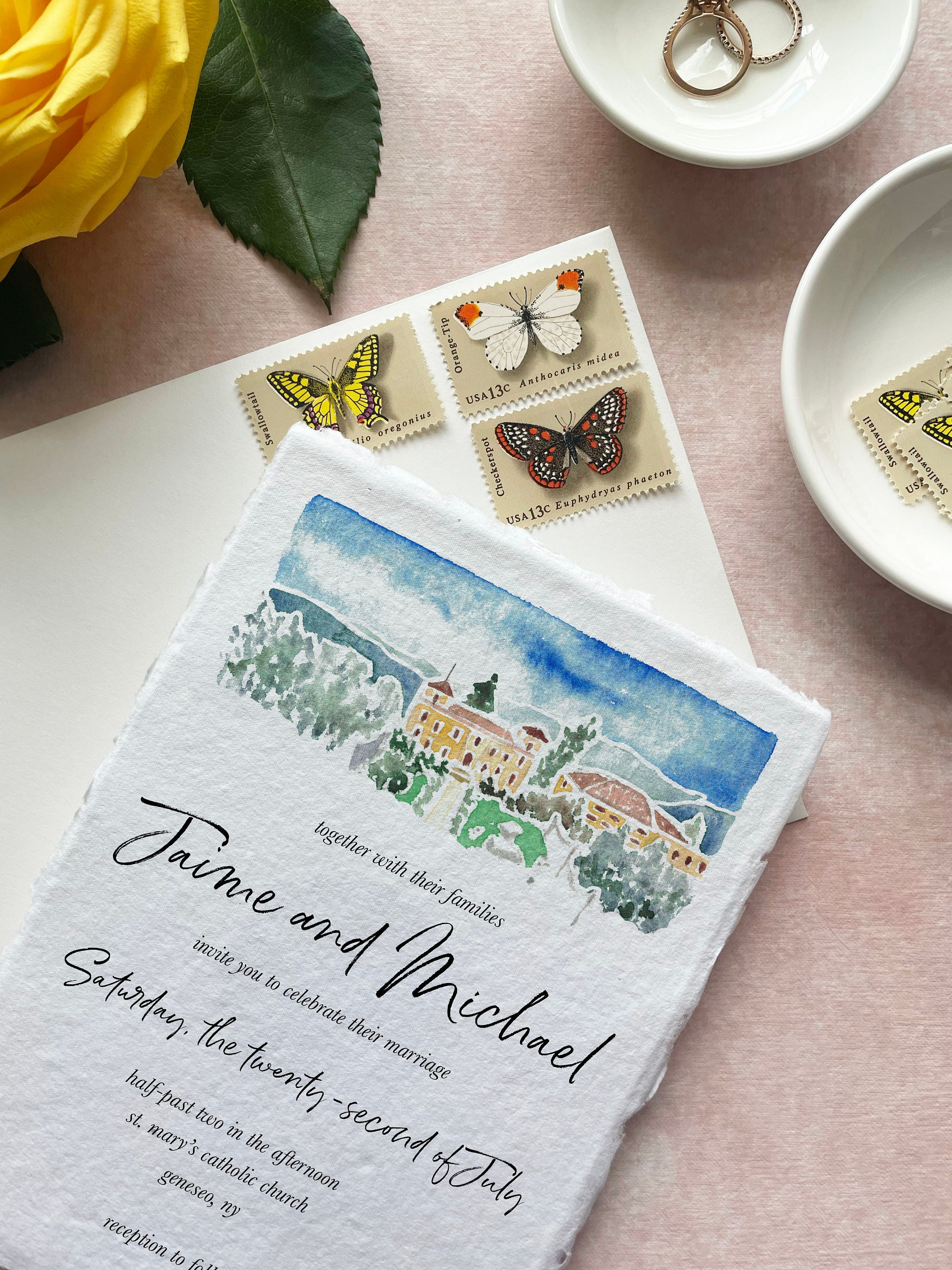 Custom Watercolor Wedding Invitation Suite