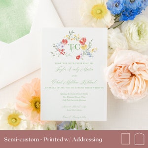 semi custom wedding invite colorful, greenery invitation with envelope, floral wedding invitation printed sage wedding invites with envelope