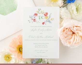 semi custom wedding invite colorful, greenery invitation with envelope, floral wedding invitation printed sage wedding invites with envelope