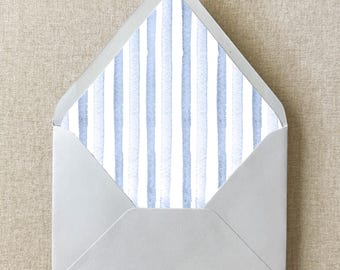 Watercolor Light Dusty Blue Stripe Euroflap Envelope Liner | Set of 10 | For 5x7” Invitations