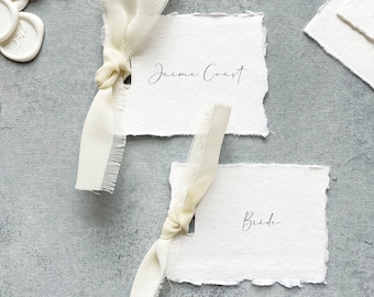 simple place cards with ivory ribbon, calligraphy placecards (digitally printed), minimalist place card customized, elegant place cards