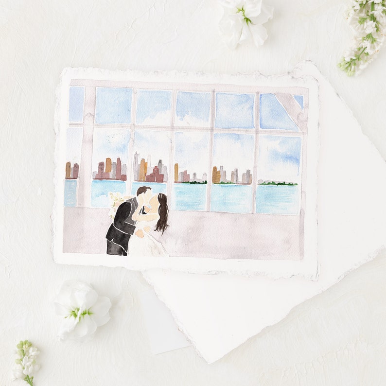 paper anniversary gift for her, 1st anniversary gift for wife, anniversary portrait, first anniversary gift paper, couples watercolor gift image 8