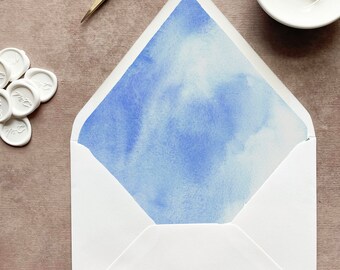 dusty blue envelope liner watercolor, light blue wedding invite envelope liner, french blue wedding invitations watercolor, wedding envelope