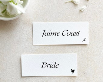 elegant place cards with meal choice printed, simple place cards with meal preference, wedding name cards with food choice, escort cards