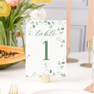 PRINTED - eucalyptus table numbers for wedding, greenery table number printed, rustic wedding table decor, garden table numbers cards