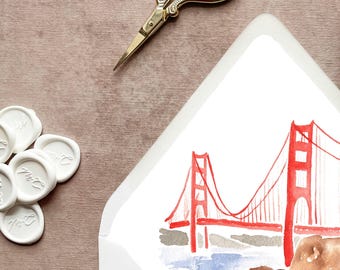 Golden Gate Bridge San Francisco Wedding Invitation Envelope Liners | Set of 10 | Invitation Accessory