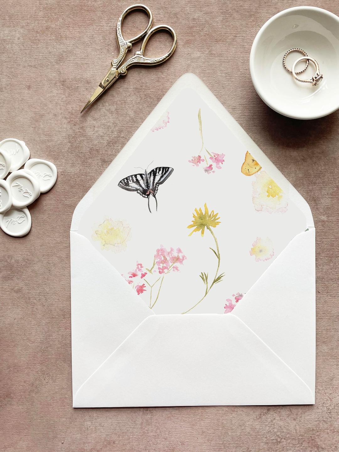 Butterfly Envelope Liner Floral, Wildflower Envelope Liners Wedding