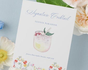 Custom Hand-Painted Watercolor Drink Sign Printed (set of 2)