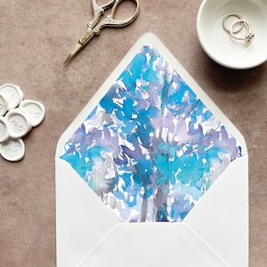 blue envelope liners floral, blue and purple wedding invitation accessories, wedding envelope liner flower, floral envelope liner 5x7