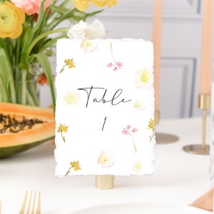 floral table numbers deckled edge, wildflower table numbers wedding, handmade paper table numbers floral, pressed flower table number 30 HAN