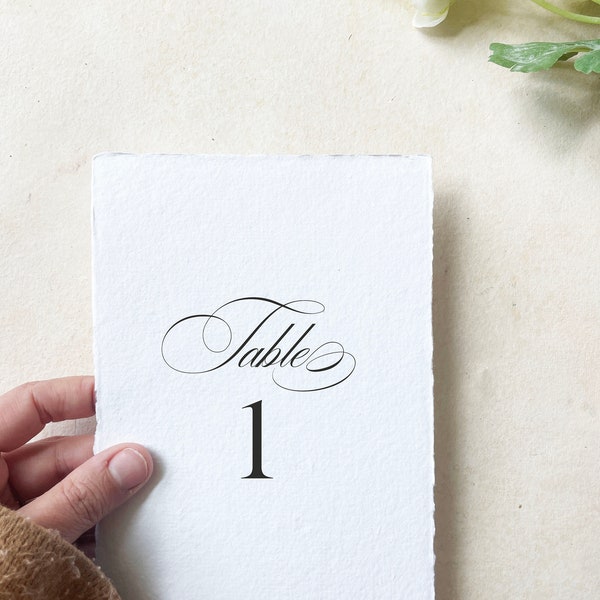 DESIRABLE-romantic table numbers wedding, classic table numbers printed, calligraphy table number cursive, table number handmade paper