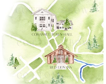 custom wedding map art, personalized map, custom wedding art, wedding venue illustration, custom wedding illustration, hand drawn map