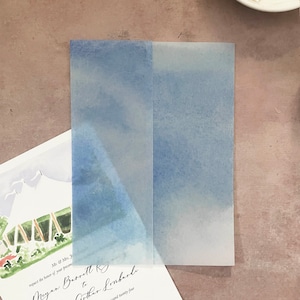 blue vellum for invitations, dusty blue wedding invitation wrap 5x7, watercolor invitation jacket, light blue vellum sheet, vellum wrap