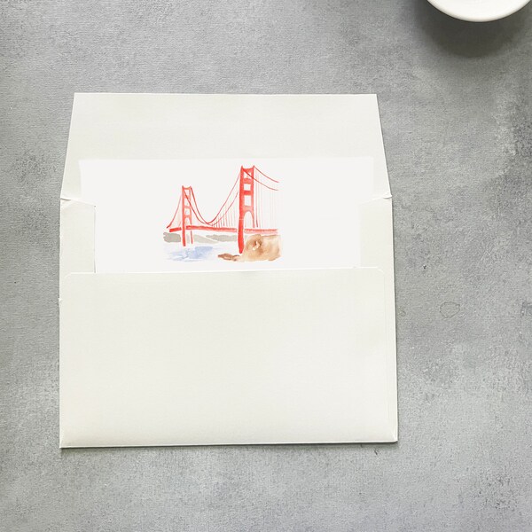 san francisco wedding invitation, watercolor envelope liner square, golden gate envelope liner printed, destination wedding envelope liner