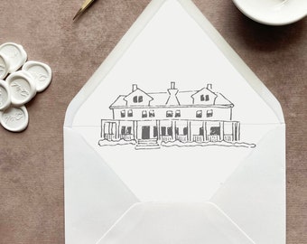 Custom venue illustration envelope liner, envelopes with liners 5x7, envelope liner illustration, personalized envelope liner with venue