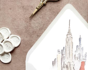 Empire State Building New York Destination Wedding Envelope Liners | Set of 10 | 5x7" Invitations