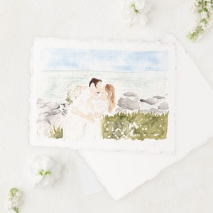 paper anniversary gift for her, 1st anniversary gift for wife, anniversary portrait, first anniversary gift paper, couples watercolor gift image 2