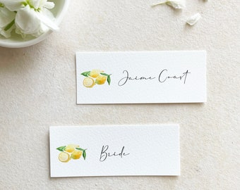 lemon place cards bridal shower, main squeeze bridal shower tag, amalfi themed place cards printed, mediterranean place cards with meal
