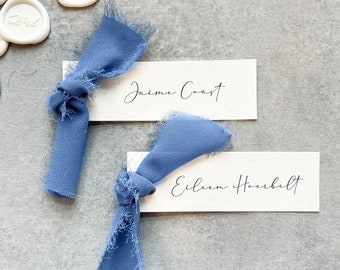 dusty blue place cards for wedding, elegant place cards wedding printed, minimalist name card, slim place cards flat, light blue table decor