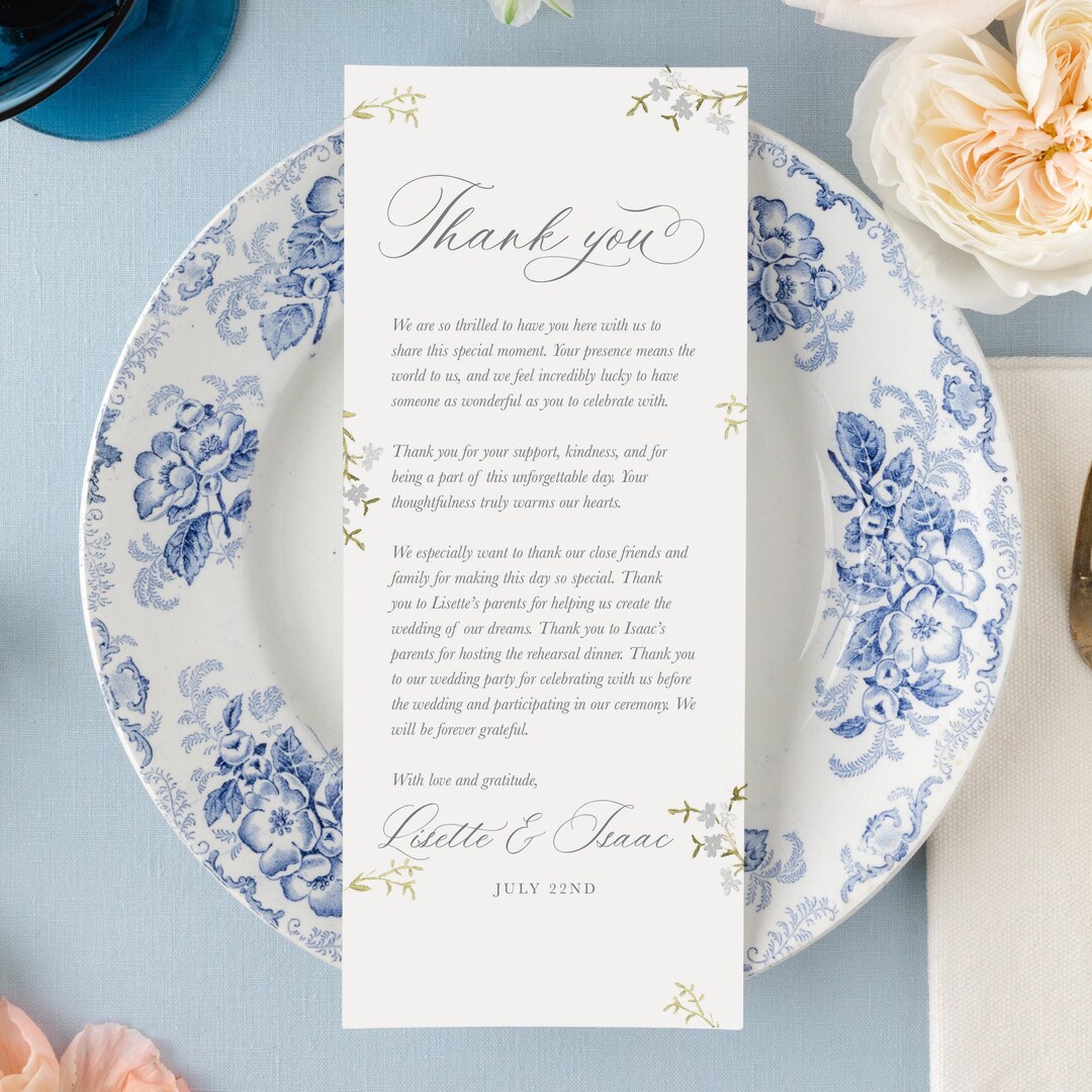 Personalized Thank You Note for Wedding, Floral Stationery, Wedding ...